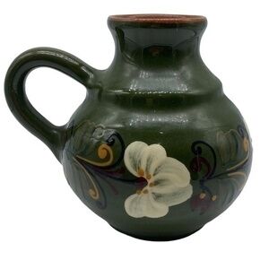 Vintage German Art Pottery Hand Painted Pitcher Wine Decanter Signed